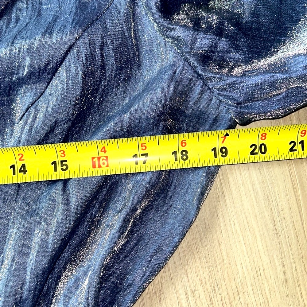 Alex Evenings Button Up Jacket Tie Belt L Blue Shimmer Formal  Evening Wedding - Picture 10 of 13